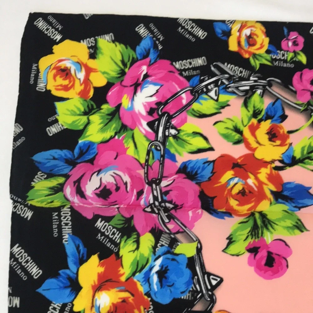 Moschino Silk Scarf Made in Italy 26in x 25in Floral Milano NWT